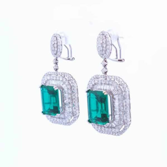 16 1/2 Carat Lab Emerald Earrings in 18K